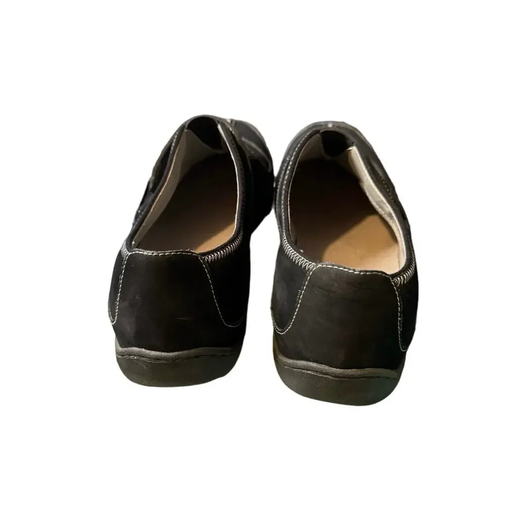Clarks Sneaker Loafers Black Nubuck Leather Slip-Ons comfort suede women’s 11